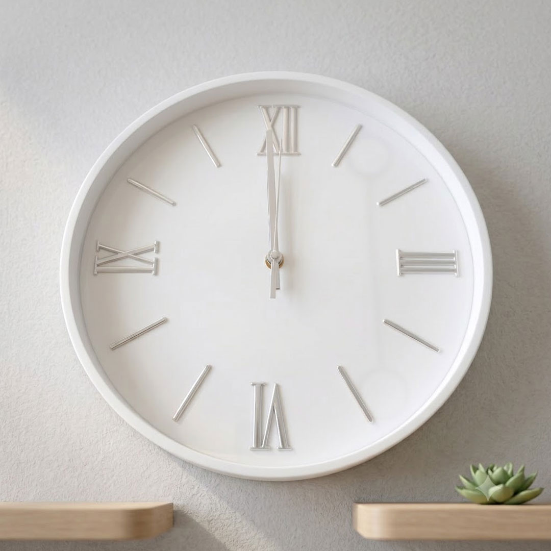white-and-silver-roman-numeral-wall-clock