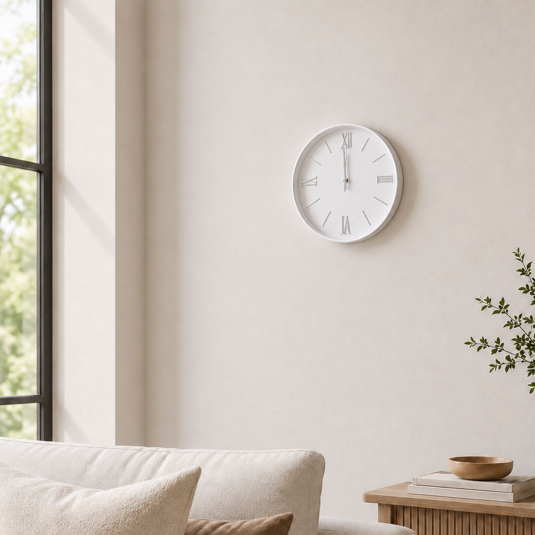 white-and-silver-roman-numeral-wall-clock