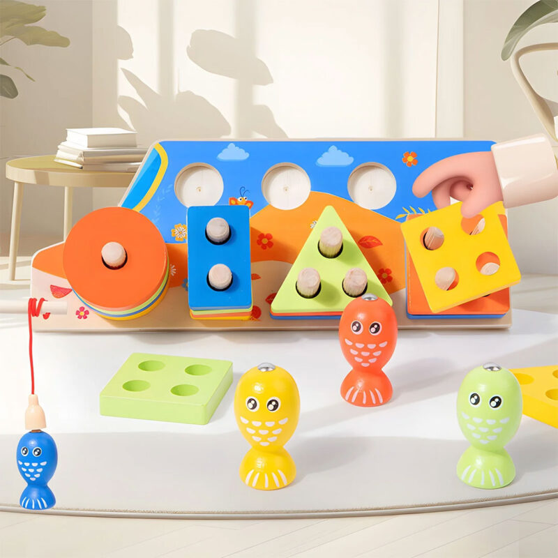 wooden-sorting-and-stacking-fishing-toy-4 Wooden Magnetic Fishing & Shape Sorting Toy