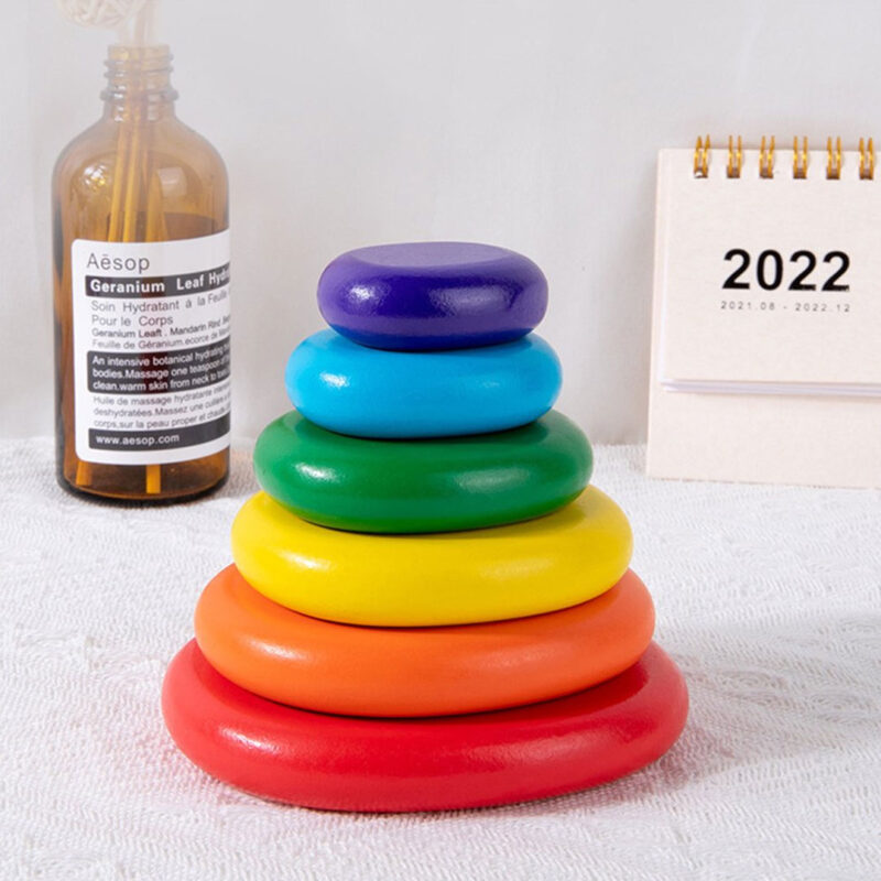 Wooden Stacking Pebbles – Montessori Rainbow Balancing Toy