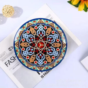 26cm Bohemian Ceramic Plate – Geometric Medallion in Blue and Red