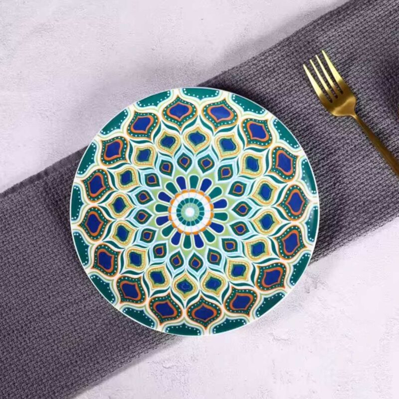 26cm Bohemian Ceramic Dinner Plate – Colorful Mandala Design
