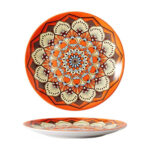 26cm Bohemian Ceramic Dinner Plate – Retro Floral in Orange and Cream