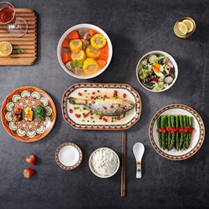 26cm Bohemian Ceramic Dinner Plate – Retro Floral in Orange and Cream