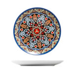 26cm Bohemian Ceramic Plate – Geometric Medallion in Blue and Red
