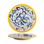 26cm Bohemian Ceramic Plate – Blue Floral with Yellow Rim