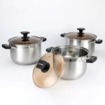 6pc S/Steel Cooking Pot Set with Glass Lids