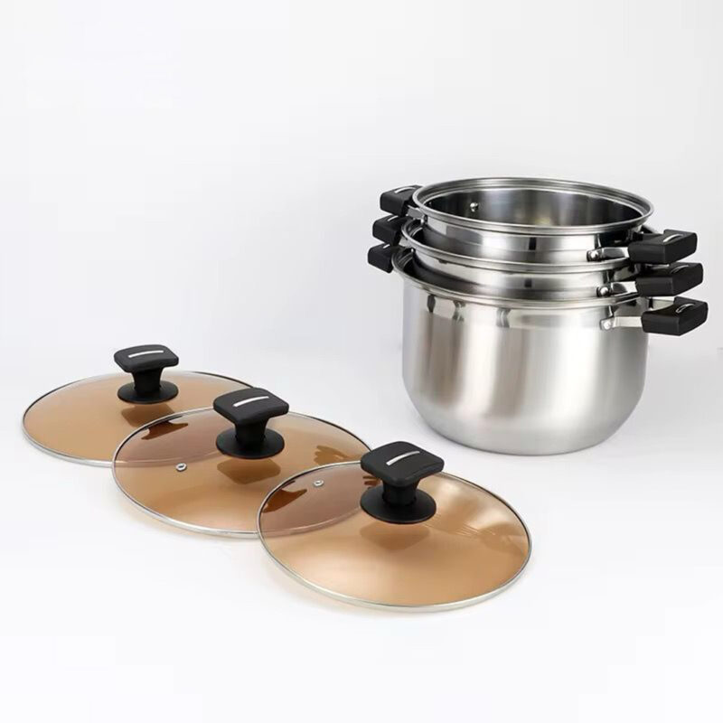 6pc S/Steel Cooking Pot Set with Glass Lids