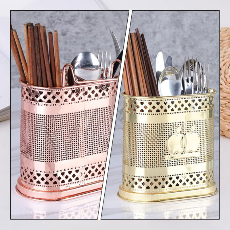 Golden Metal Cutlery Holder – Vintage-Style