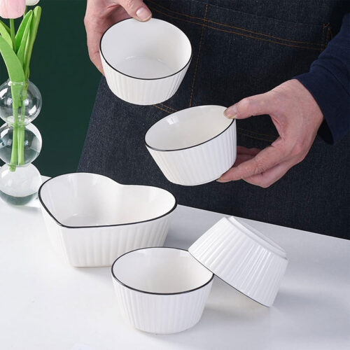 5pc Ceramic Bowl Set with Heart-Shaped Dish