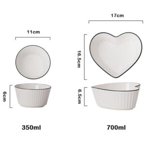 5pc Ceramic Bowl Set with Heart-Shaped Dish