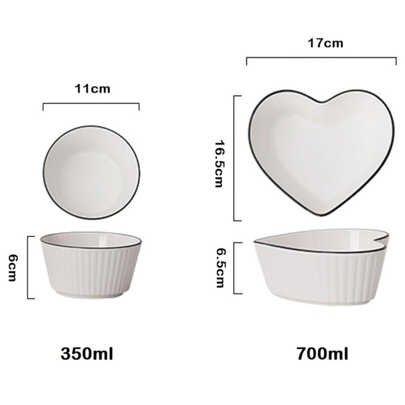 5pc Ceramic Bowl Set with Heart-Shaped Dish