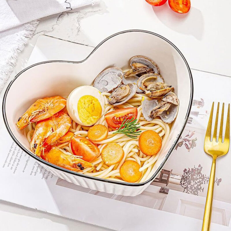 5pc Ceramic Bowl Set with Heart-Shaped Dish