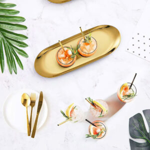 S/Steel Oval Tray - Golden