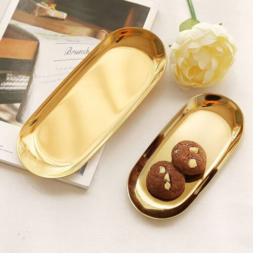S/Steel Oval Tray - Golden