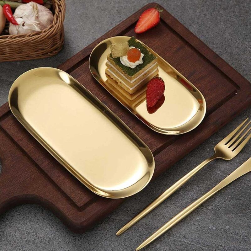 S/Steel Oval Tray - Golden