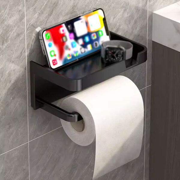 Toilet Paper Holder with Shelf – No-Drill Installation