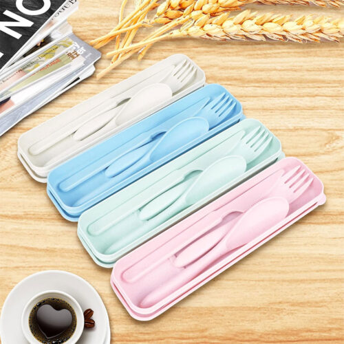 Wheat Straw Travel Cutlery Set – Reusable & Eco-Friendly
