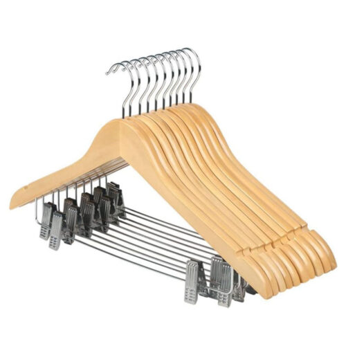 Wooden Trouser or Pant Hanger with Clips