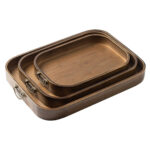 Rectangular Wooden Serving Tray with Vintage Handles