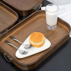 Rectangular Wooden Serving Tray with Vintage Handles