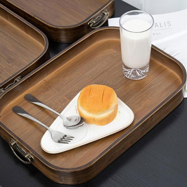 Rectangular Wooden Serving Tray with Vintage Handles