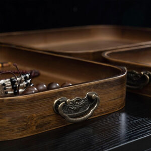 Rectangular Wooden Serving Tray with Vintage Handles