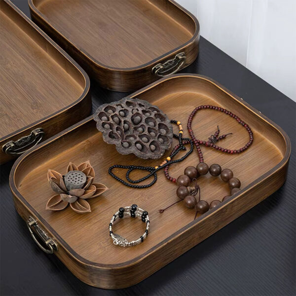 Rectangular Wooden Serving Tray with Vintage Handles