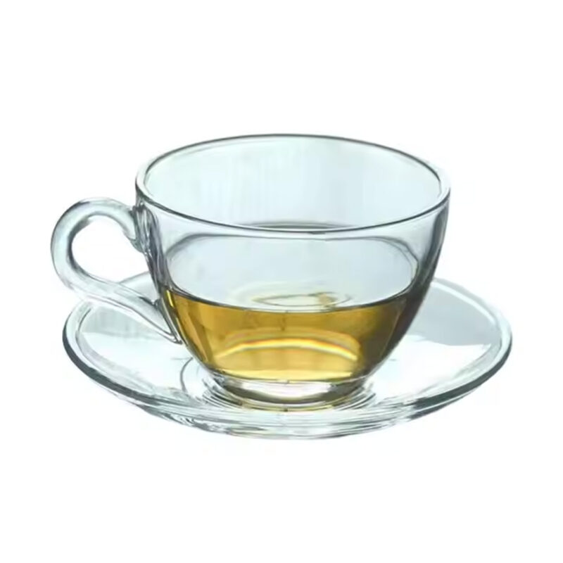 clear-glass-tea-cup-and-saucer-4 210ml Clear Glass Cup and Saucer Set