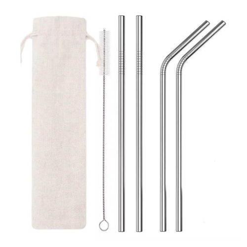 Reusable Stainless Steel Straws Set with Brush & Pouch