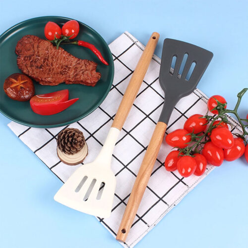 Silicone Slotted Turner with Wooden Handle