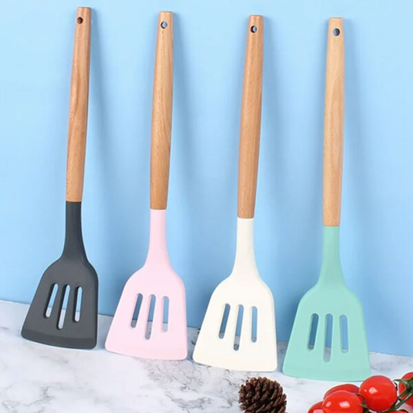 Silicone Slotted Turner with Wooden Handle