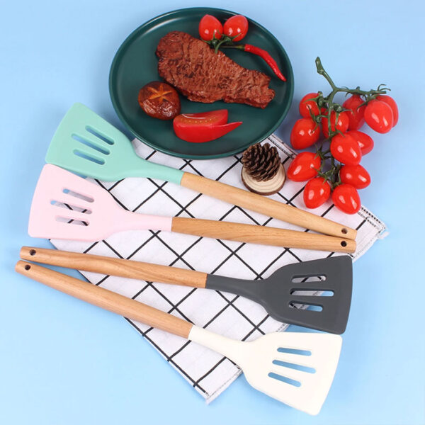 Silicone Slotted Turner with Wooden Handle