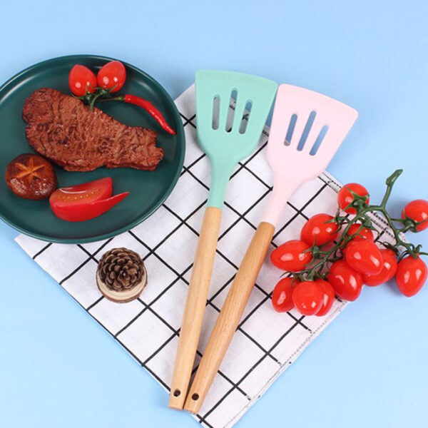 Silicone Slotted Turner with Wooden Handle