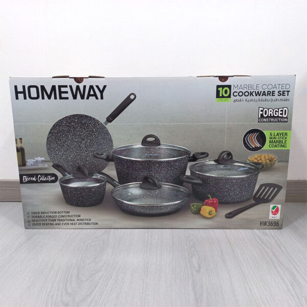 10pc Homeway Marble Coated Cookware Set - HW3696 - Image 3