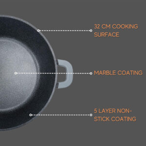 28, 32 & 36cm Homeway Marble Nonstick Cooking Pots with Lid
