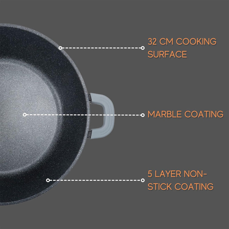 28, 32 & 36cm Homeway Marble Nonstick Cooking Pots with Lid