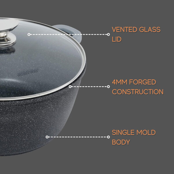 28, 32 & 36cm Homeway Marble Nonstick Cooking Pots with Lid