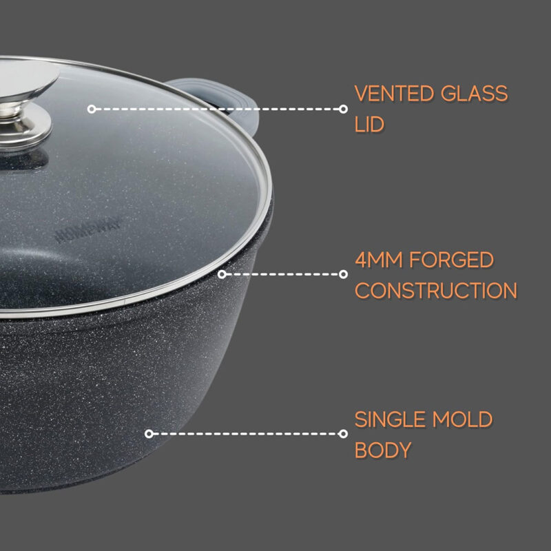 28, 32 & 36cm Homeway Marble Nonstick Cooking Pots with Lid
