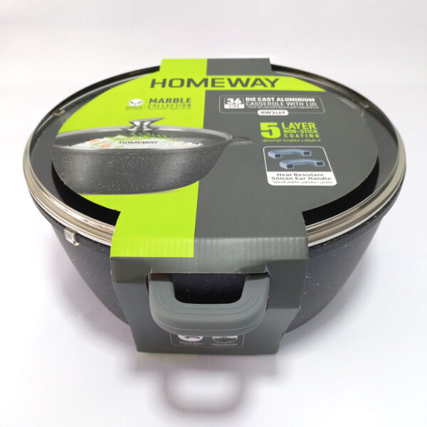 28, 32 & 36cm Homeway Marble Nonstick Cooking Pots with Lid