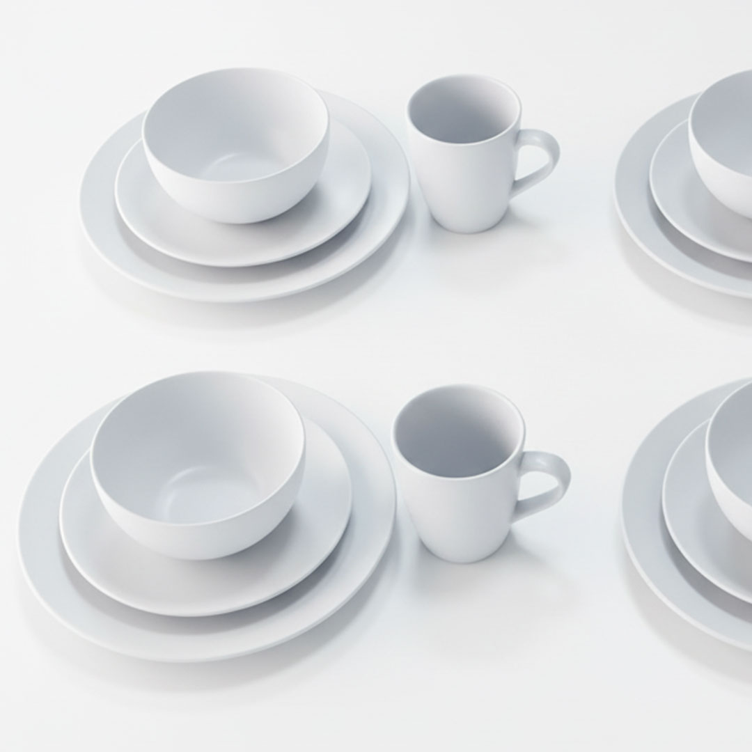 16pc Matte White Ceramic Dinner Set