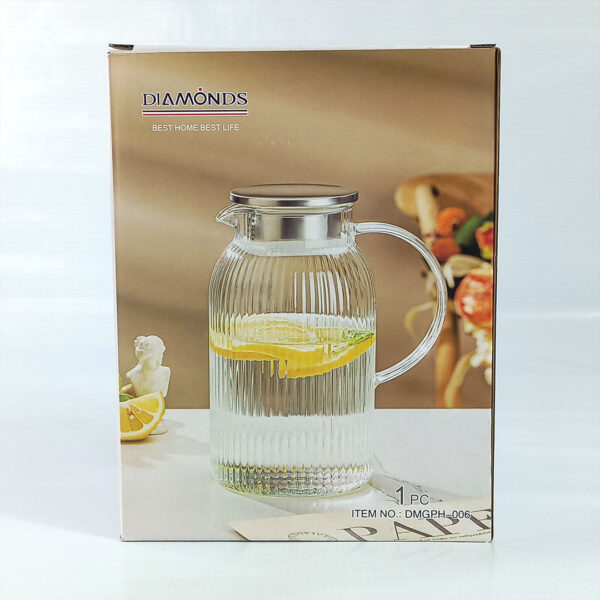 1.8L Ribbed Borosilicate Glass Jug with S/Steel Lid