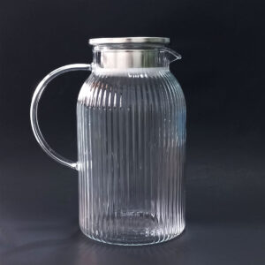 1.8L Ribbed Borosilicate Glass Jug with S/Steel Lid