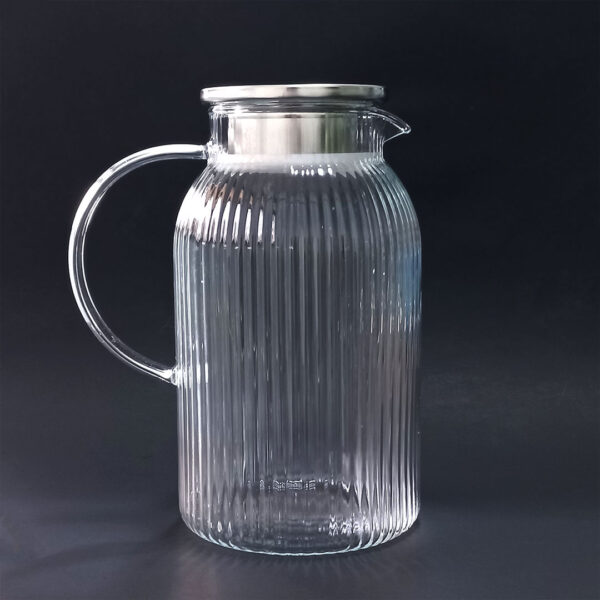 1.8L Ribbed Borosilicate Glass Jug with S/Steel Lid