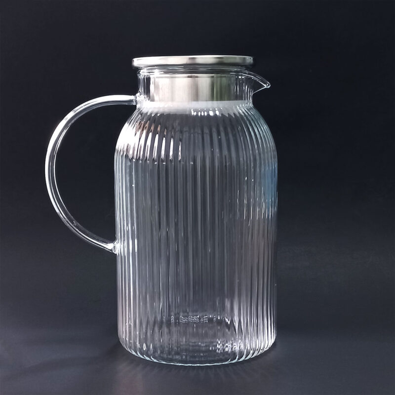 1.8L Ribbed Borosilicate Glass Jug with S/Steel Lid