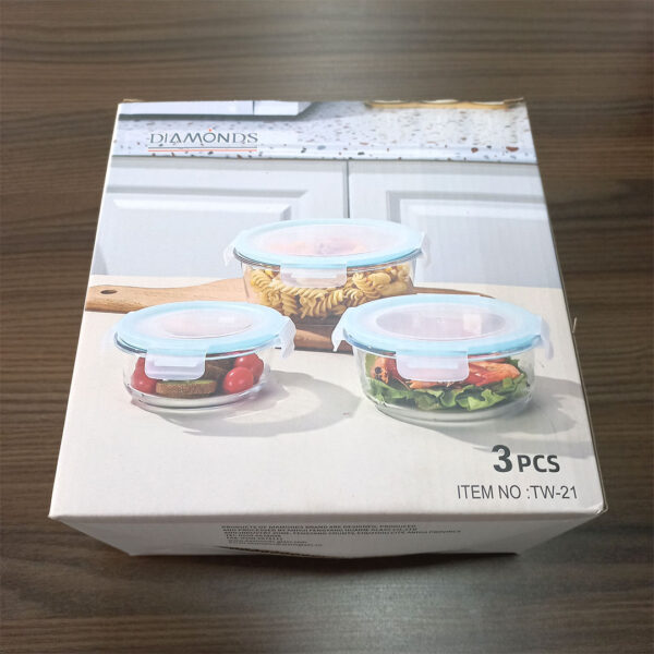3pc Round Glass Lunch Box / Meal Prep Containers Set