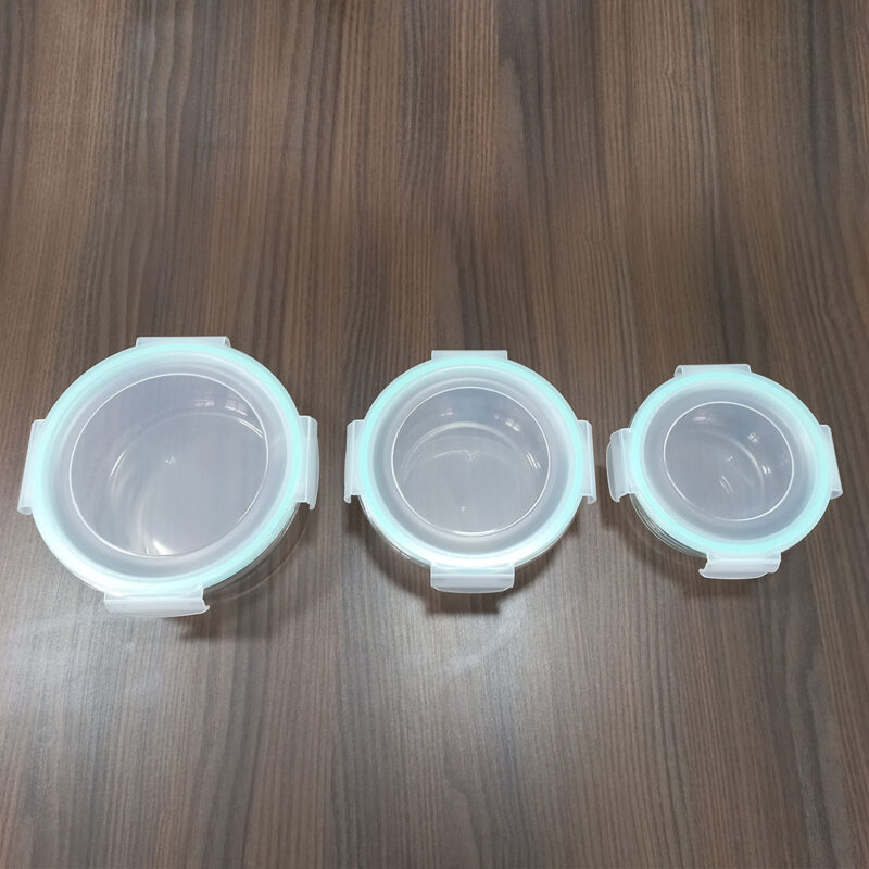 3pc Round Glass Lunch Box / Meal Prep Containers Set