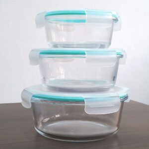 3pc Round Glass Lunch Box / Meal Prep Containers Set