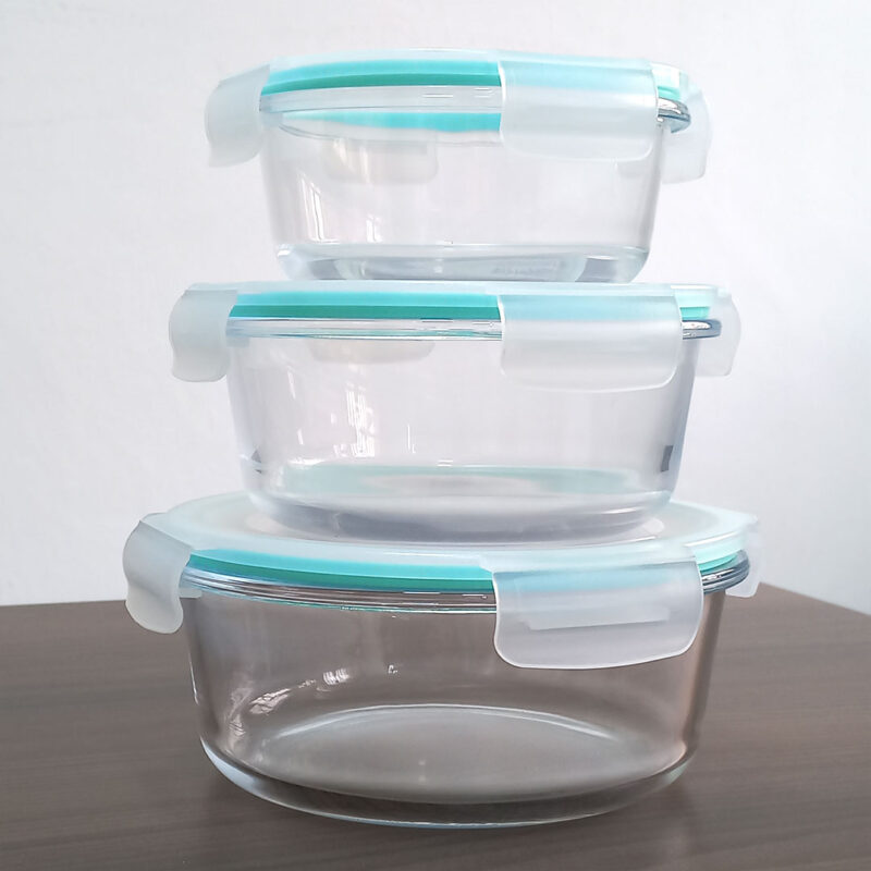 3pc Round Glass Lunch Box / Meal Prep Containers Set