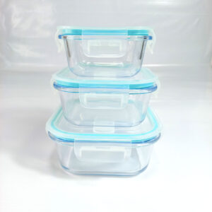 3pc Square Glass Lunch Box / Meal Prep Containers Set
